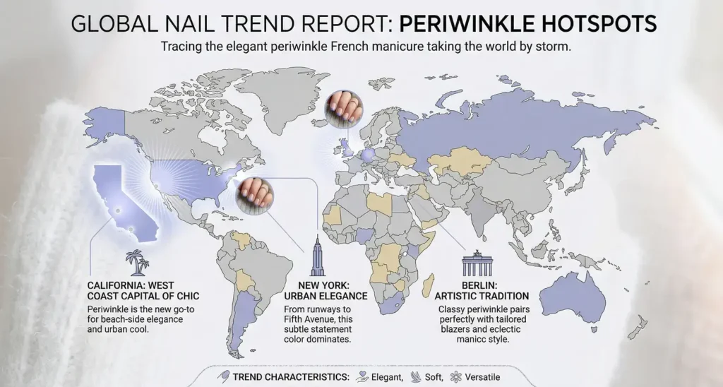 Periwinkle Nails French Tip Short with Glitter Acrylic 2 Map of hotspots for periwinkle nails french tip short with glitter acrylic, highlighting top global simple nail designs.